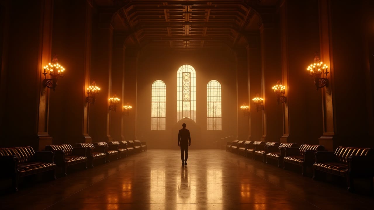 Union Station. Rectangles become arches. The architecture forgives him.