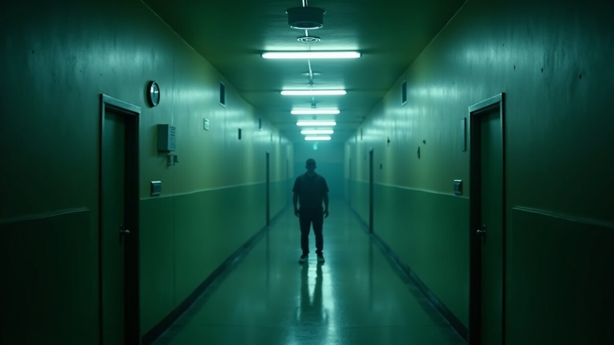 Hospital corridor, fluorescent, the hallway