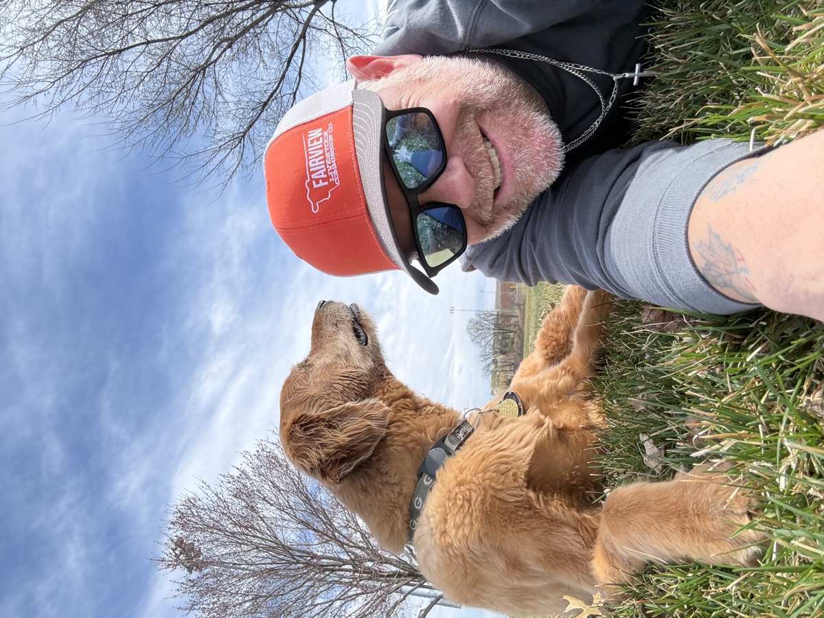 Derek and Jordy at Andy's Bark Park — where most of this gets figured out